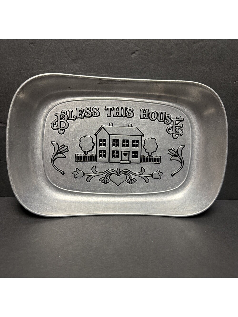 Vintage Metal Dish “BLESS THIS HOUSE” Wilton Armetale USA #601013 Pewter